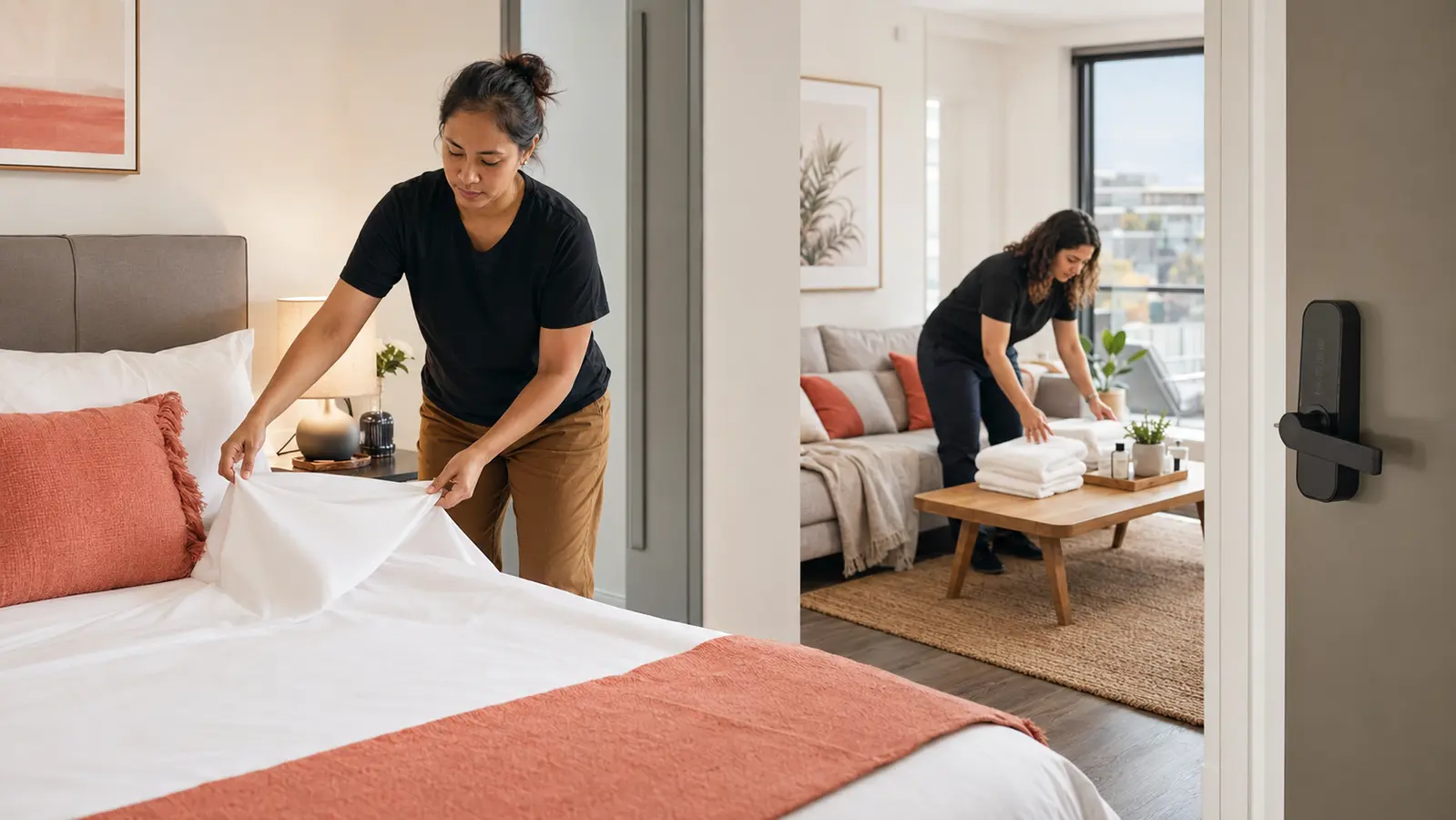 Hospitality team preparing an apartment for launch